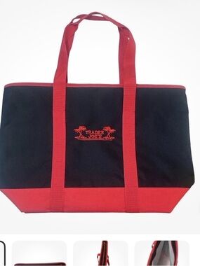 Trader Joe's Black & Red Canvas Tote Bag